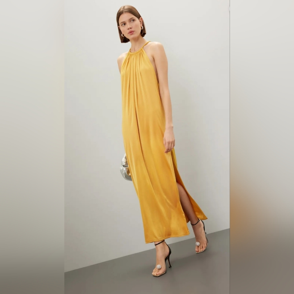 Ronny Kobo Collection Mustard Halter Maxi Dress